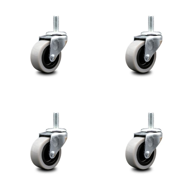 2 Inch Polyurethane Wheel 3/8 Inch Threaded Stem Caster, 4PK